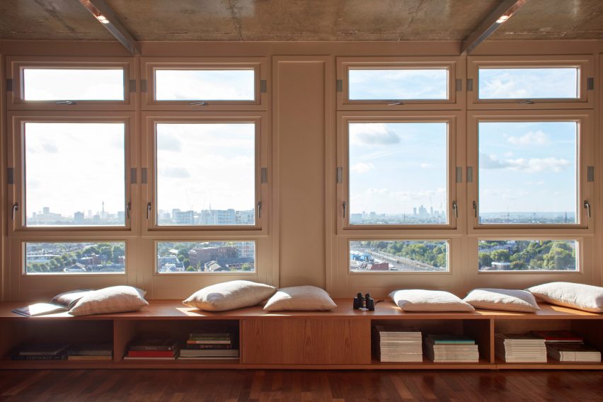 Trellick Tower flat in London features concrete and oak interior