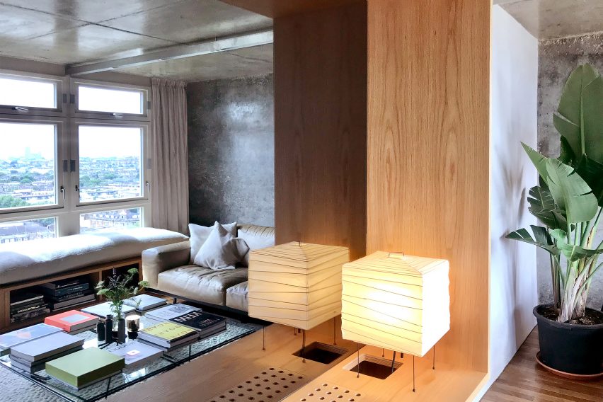Trellick Tower flat in London features concrete and oak interior