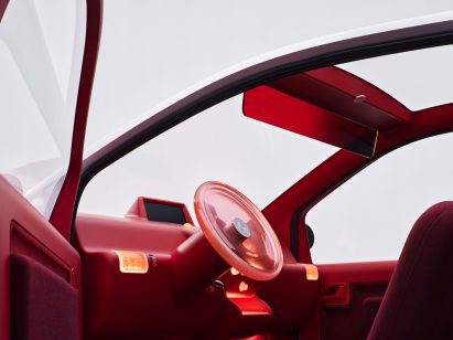 Raspberry-red interior of Sabine Marcelis' Twingo