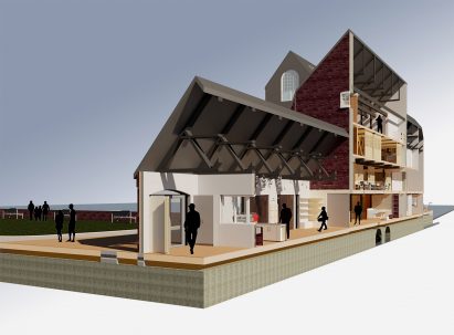 3D sectional view of an old water mill
