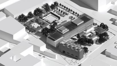Visualisation showing city block containing museum buildings