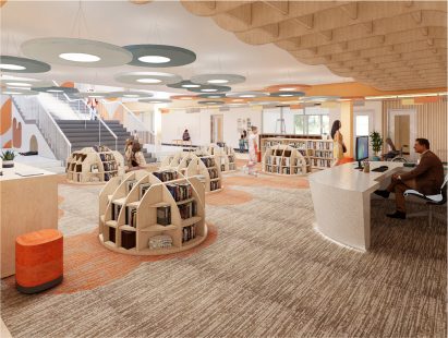 Visualisation showing interior of learning hub