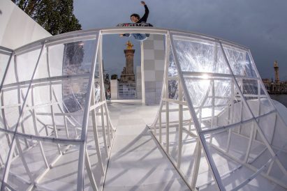 Clear plexiglass skate ramp