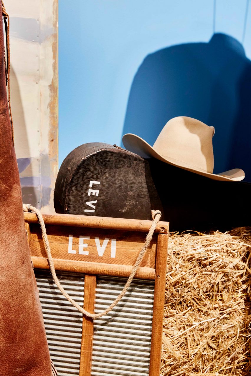 A cowboy hat and straw bale film props