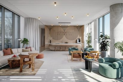 Bright lounge space with a variety of seating areas