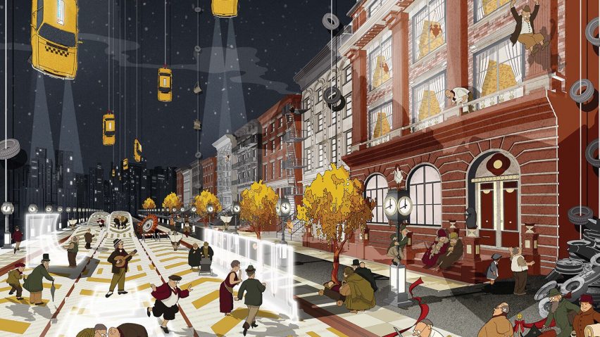 Architecture render of a streetscape.