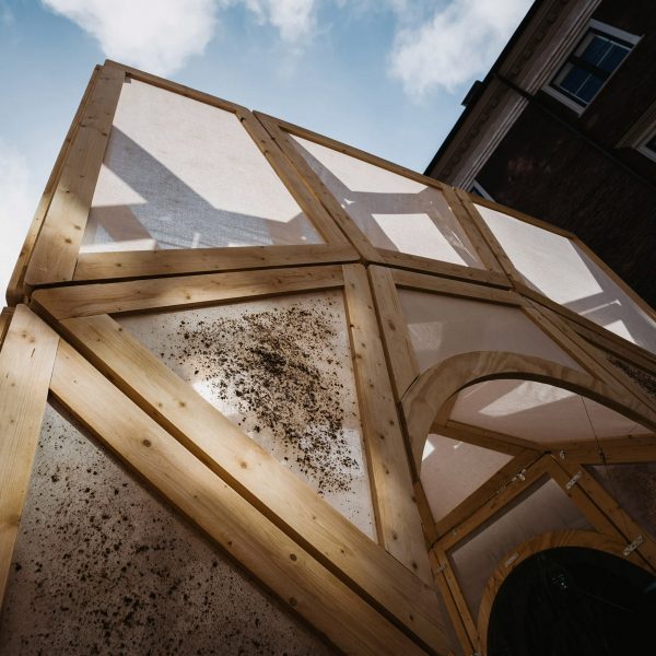 Photo of a wooden pavilion at Chart Art Fair 2022