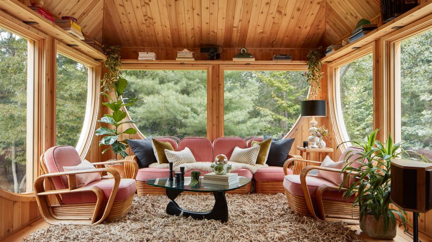 Photo of a wood-panelled living room