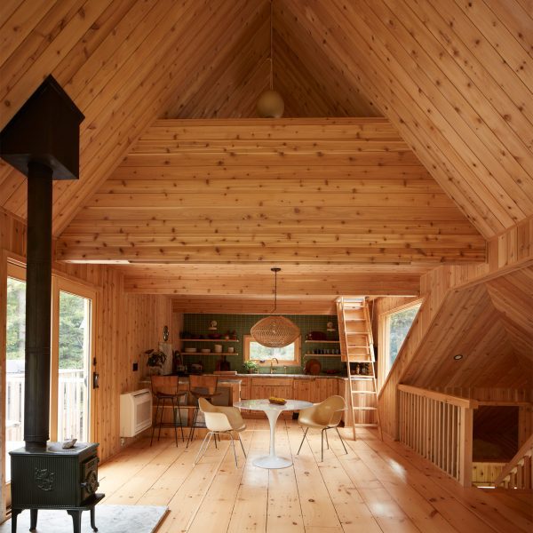 Photo of a wood-panelled living room