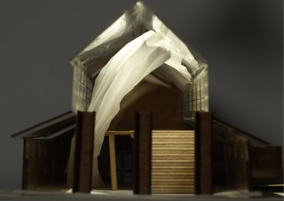 Render of a library and living area