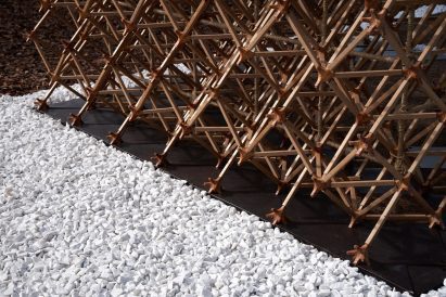 Pavilion made from cardboard and food waste for Time Space Existence exhibition