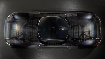Overhead view of flying car with rotors