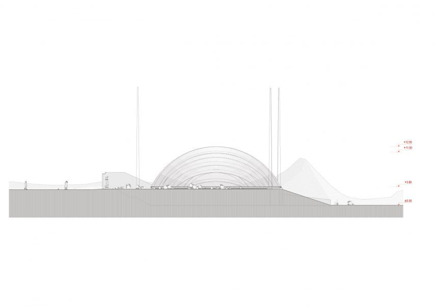Elevation drawing of a dome structure