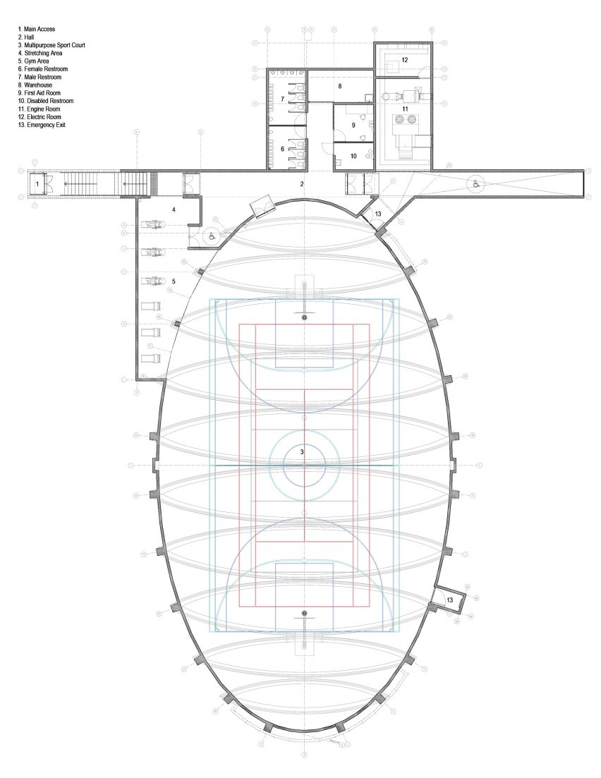 Plan of an oval-shaped building
