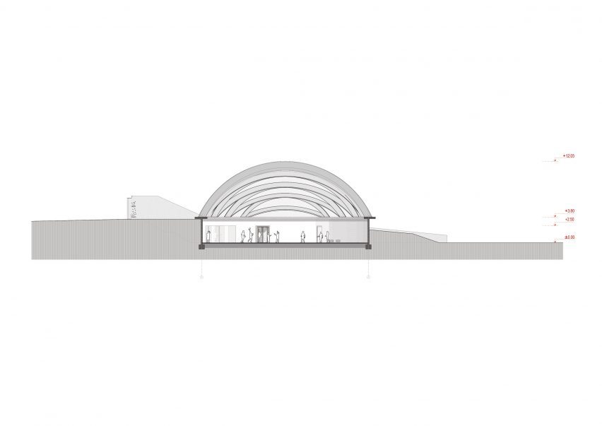 Section drawing of the an underground sports complex