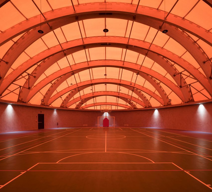 An underground sports complex with a translucent roof