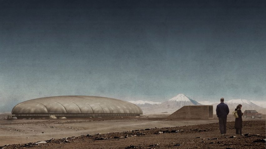 A rendering of a sports facility in the Atacama Desert