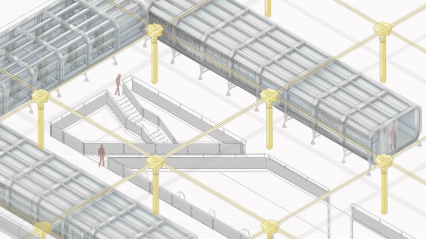 Isometric interior architecture drawing by a Leeds Beckett University student