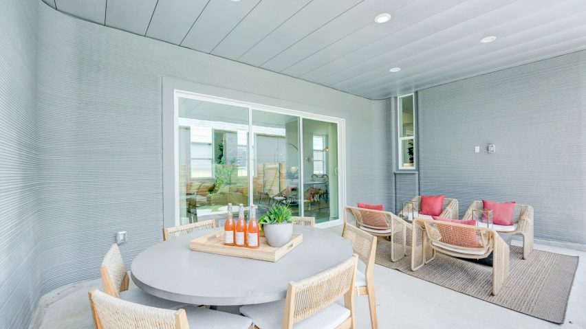 3D-printed walls and patio area of BIG house Texas