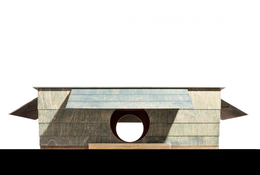 Elevation of Carmody Groake's square timber pavilion at the Dulwich Picture Gallery