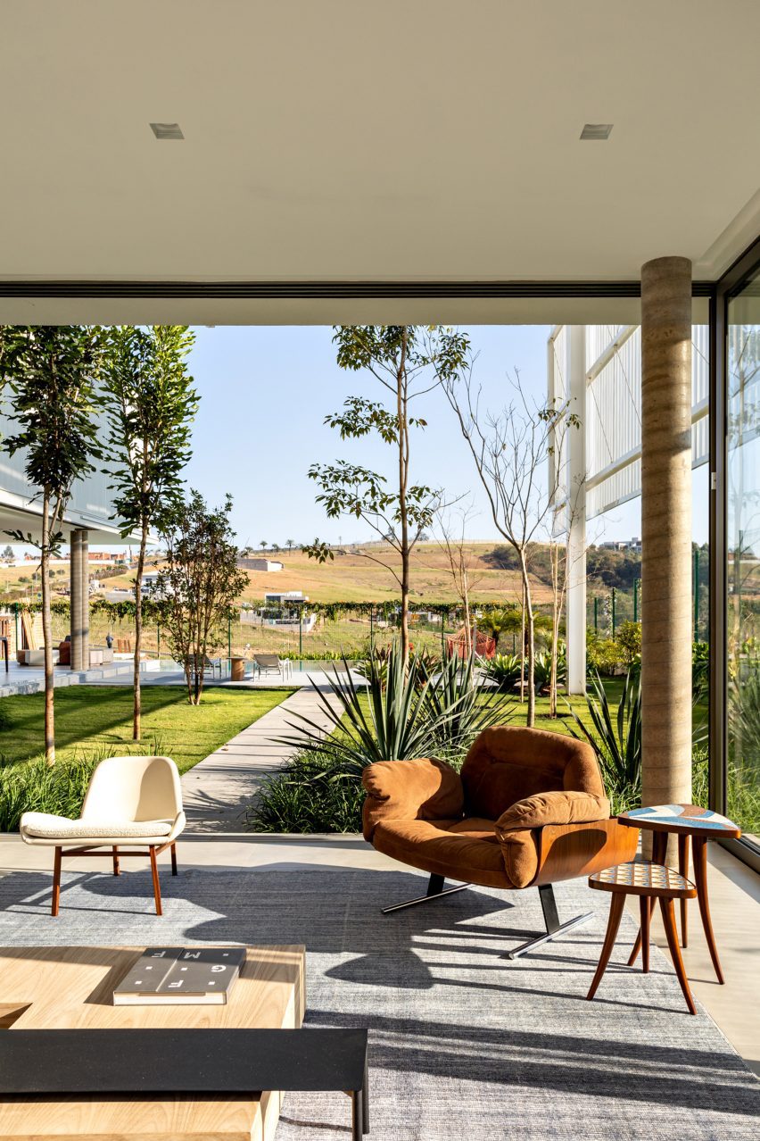 A brown chair in an open-air living room