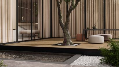 Courtyard with stone-effect tiles