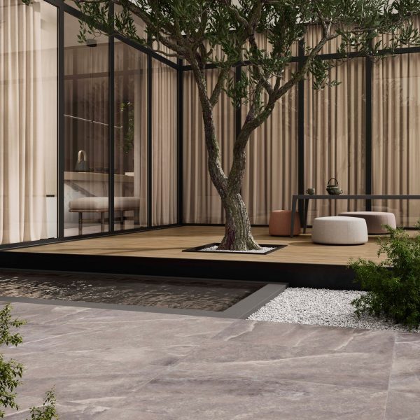 Courtyard with stone-effect tiles