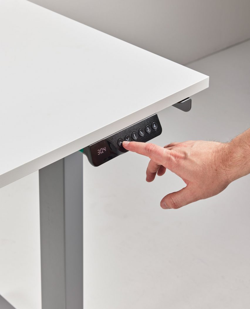 Buttons on adjustable desk by Humanscale