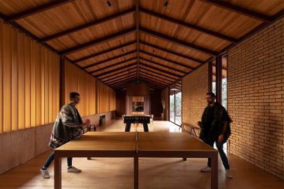 Gabled recreational area within riding school