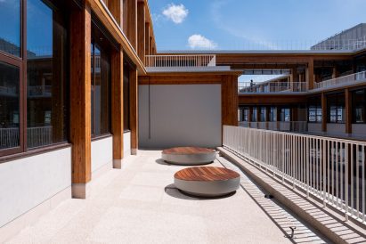 Terrace outside of Gaia at Nanyang Technological University in Singapore by Toyo Ito