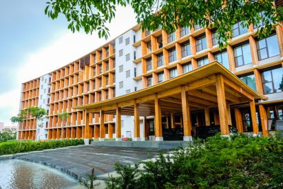 Exterior of Gaia at NTU in Singapore by Toyo Ito