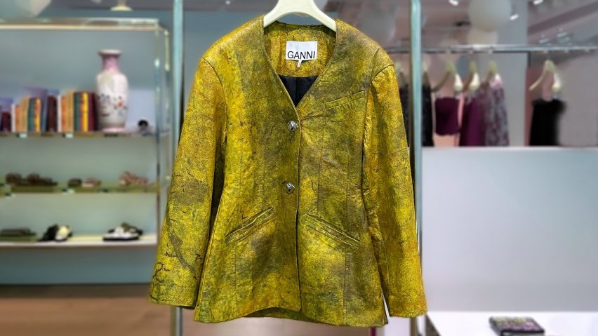 Leather jacket made from bacterial cellulose by Polybion and Ganni