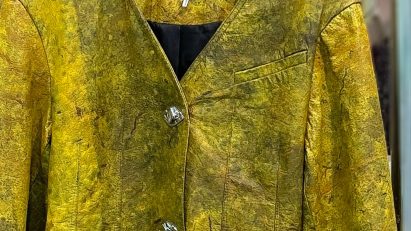 Leather jacket made from bacterial cellulose by Polybion and Ganni