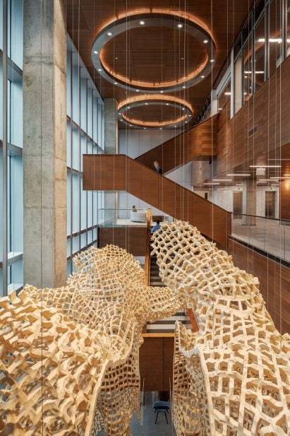 Artwork within stairwell of embassy building by Miller Hull
