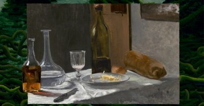 Still from a hand-painted video game by Pat Naoum with a Claude Monet painting