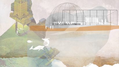 Visualisation showing overlapping ocean creatures and structures