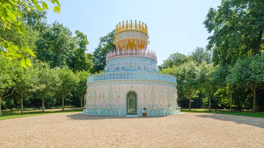 Pastel ceramic pavilion by Joana Vasconcelos in ground of Waddesdon Manor