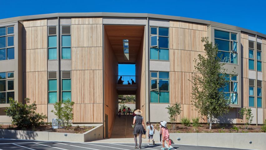 Wooden curved school