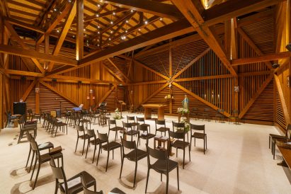 Wood-clad interior for worship space