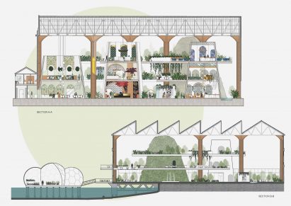 Illustrated section drawings of a cultural centre