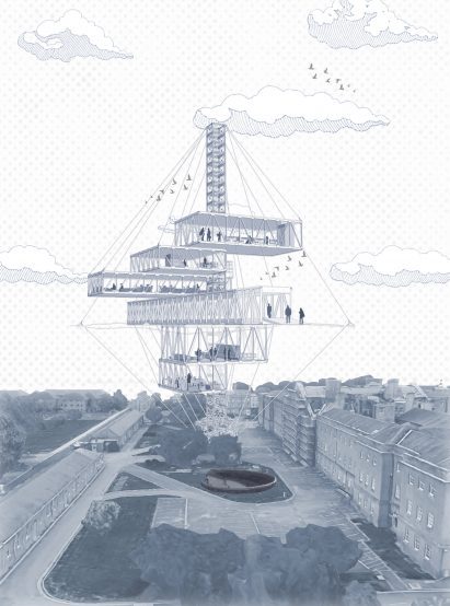 Collage showing a mixed-use building in Gosport, England