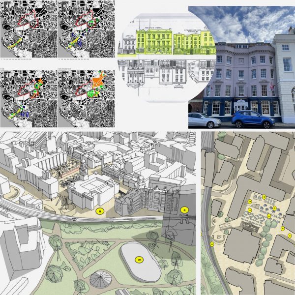 Board showing an in-depth analysis of the Guildhall Square in Southampton, England.