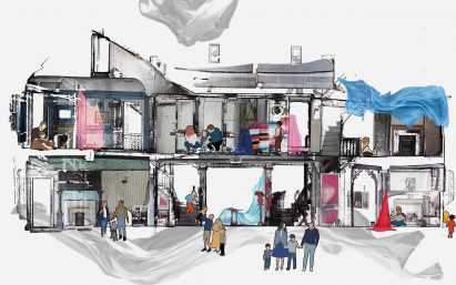 Sectional collage of an indoor community playground