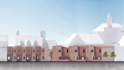 Elevation drawing of affordable housing units in Ladywell, England.