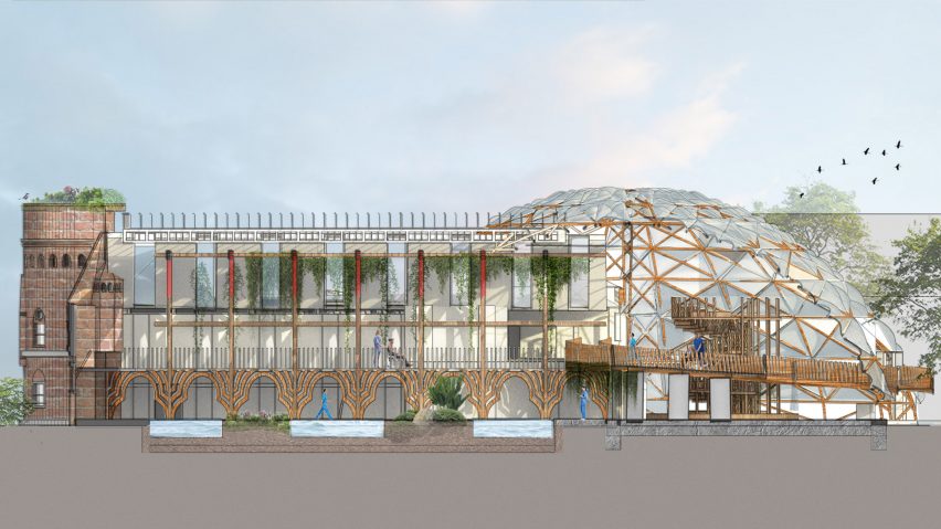 Section drawing of restoration of the Ladywell PlayTower, England.