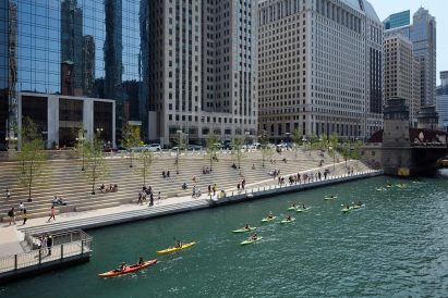 Chicago Riverwalk with canooers