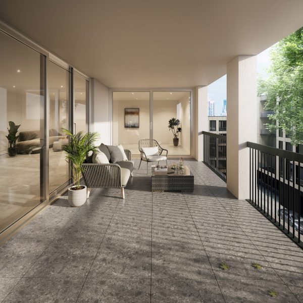 Grey tiles on terrace floor