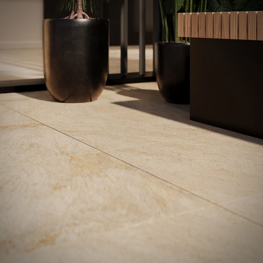 Sandy-coloured tiles on terrace floor