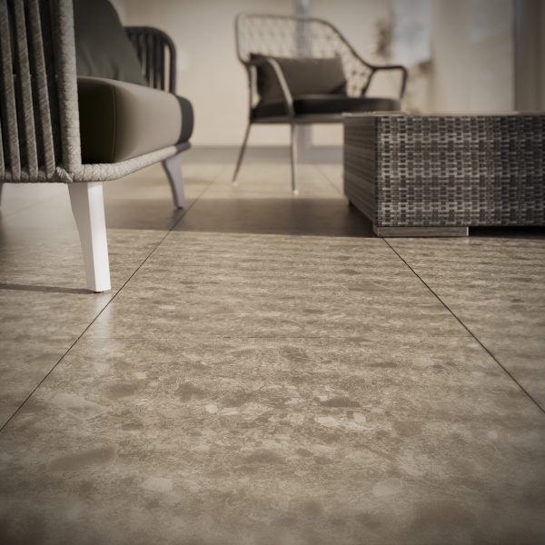 Grey tiles on terrace floor