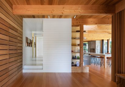 Wood-lined interior of house by KoningEizenberg Architecture
